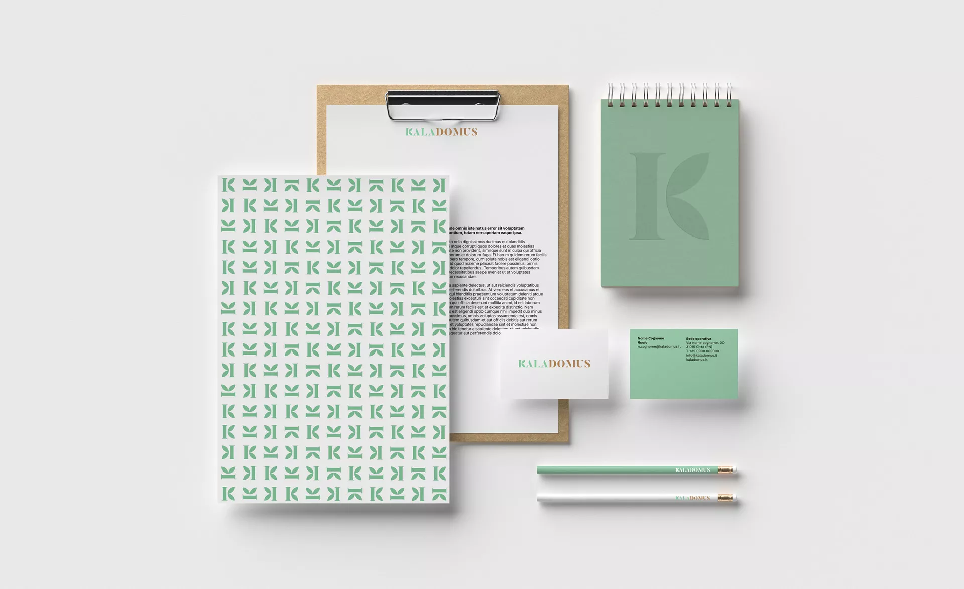 Rebranding e immagine coordinata Kaladomus Azienda di grafica Perazza Treviso: Mockup
