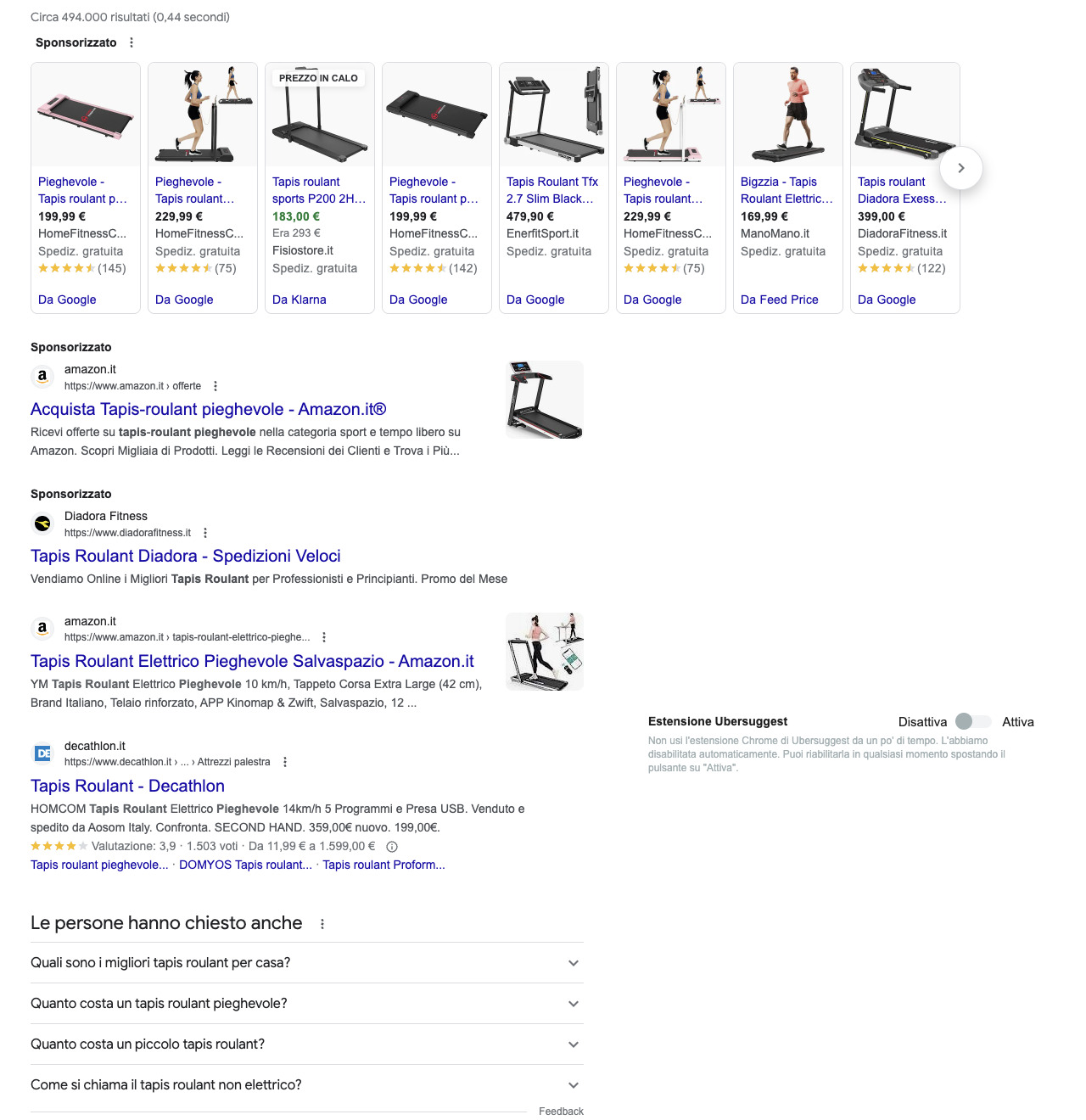 Analisi SEO: Esempio di SERP